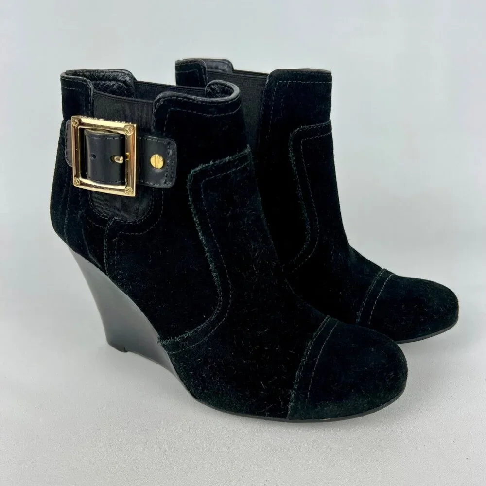Tory Burch Womens Adrienne Black Suede Wedge Booties Chelsea Ankle Boot size 6.5